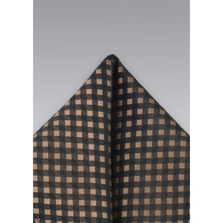 Brown & Black Gingham Check Pocket Square