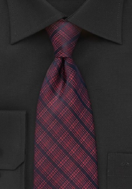Modern Plaid Tie in Dark Red