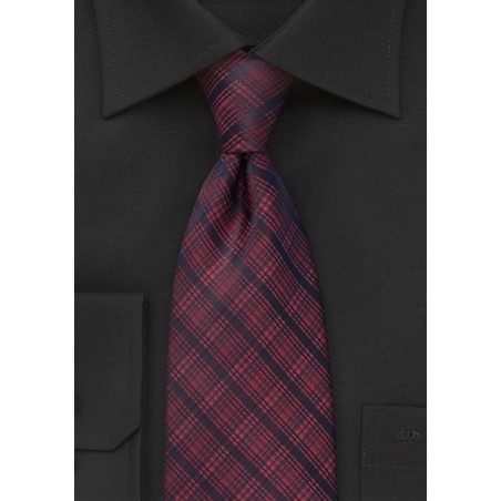 Modern Plaid Tie in Dark Red