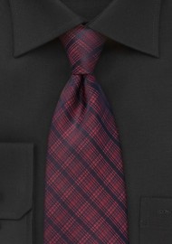 Modern Plaid Tie in Dark Red