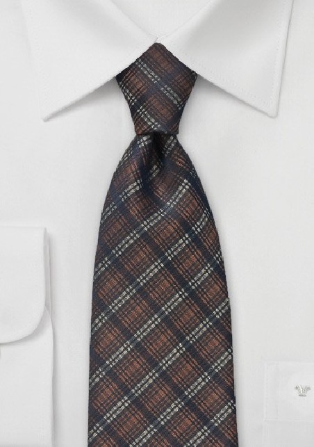 Brown and Black Plaid Patterned Tie