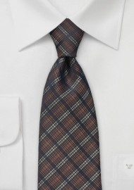 Brown and Black Plaid Patterned Tie