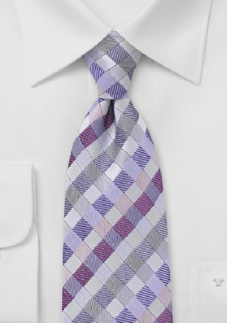 Patchwork Tie in Silvers and Purples