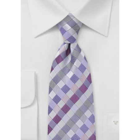 Patchwork Tie in Silvers and Purples