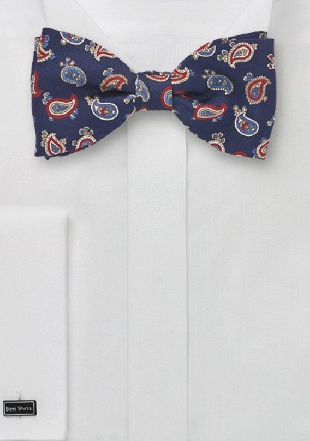 Paisley Bow Tie in Navy