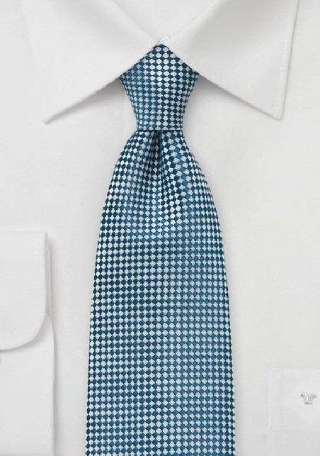 Micro Check Tie in Teal and White