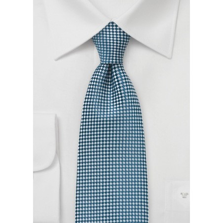 Micro Check Tie in Teal and White