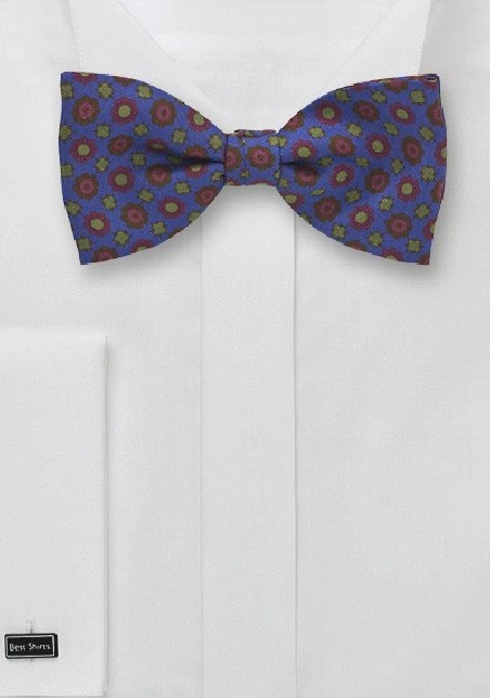 Retro Patterned Bow Tie in Blue