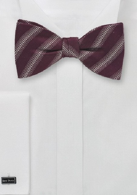 Burgundy and Silver Striped Bow Tie