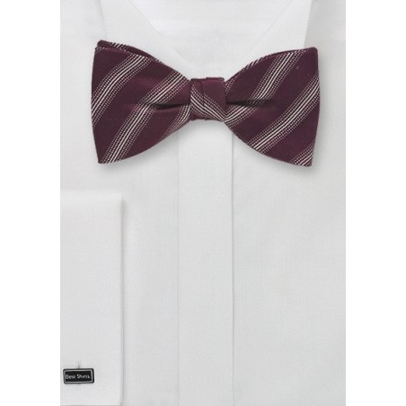 Burgundy and Silver Striped Bow Tie