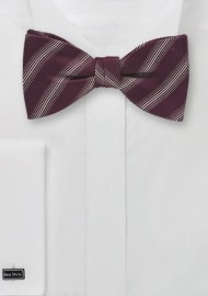 Burgundy and Silver Striped Bow Tie