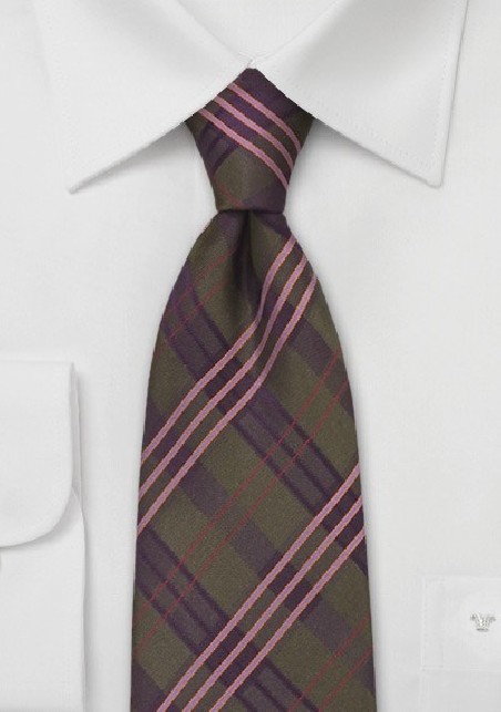 Modern Plaid Tie in Brown and Purple