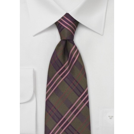 Modern Plaid Tie in Brown and Purple