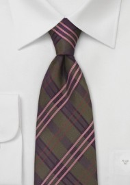 Modern Plaid Tie in Brown and Purple