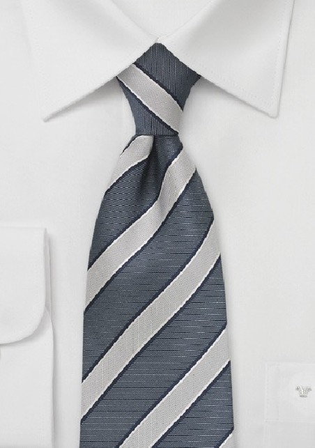 Masculine Striped Tie in Navy and Silver