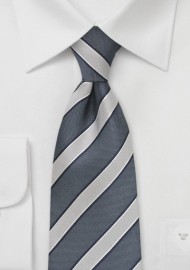 Masculine Striped Tie in Navy and Silver