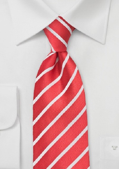Bright Red and White Striped Tie