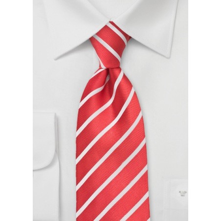 Bright Red and White Striped Tie