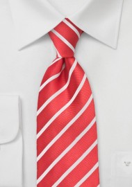 Bright Red and White Striped Tie