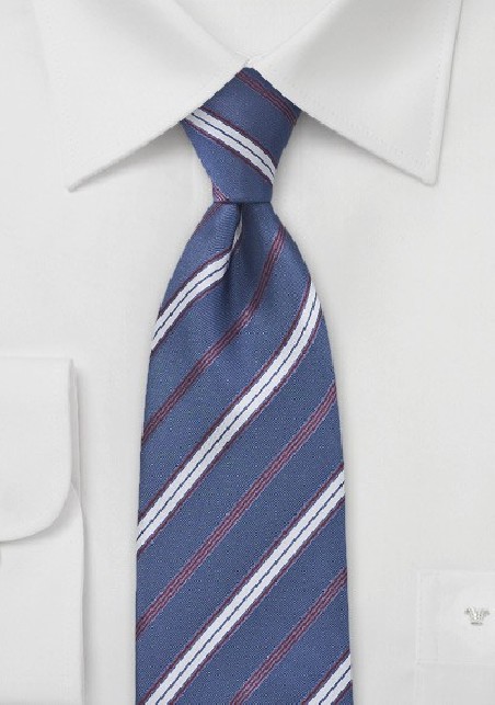 Cerulean Blue and Burgundy Striped Tie