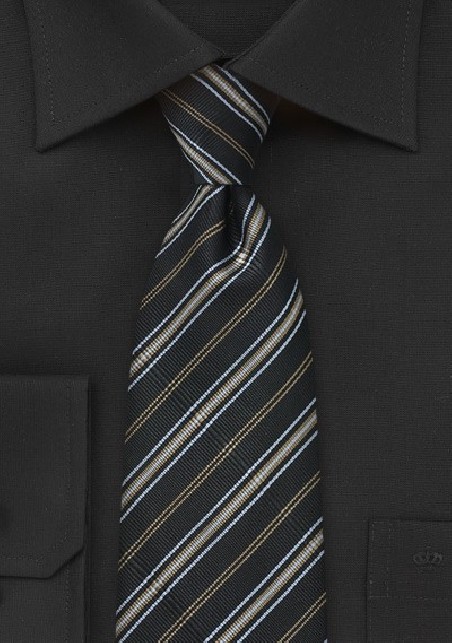 Ribbed Tie in Black, Gold and Silver