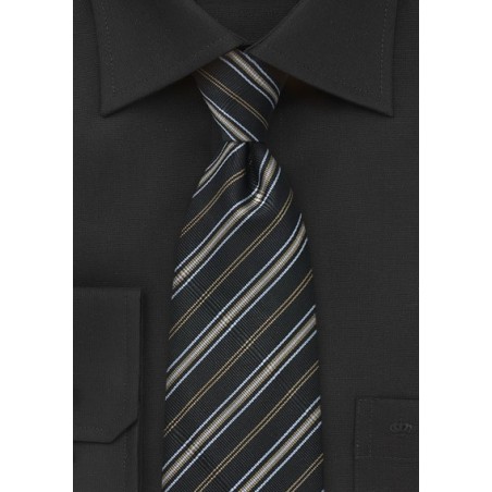 Ribbed Tie in Black, Gold and Silver
