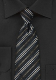 Ribbed Tie in Black, Gold and Silver