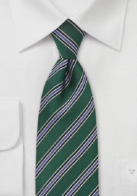 Striped Tie in Green, Black and Blue