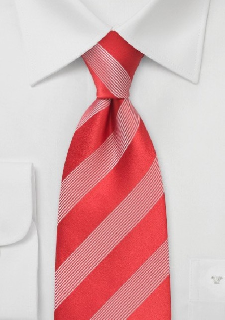 Bright Red Tie with White Stripes