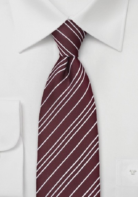 Saturated Burgundy Tie with Silver Stripes