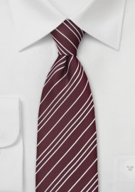 Saturated Burgundy Tie with Silver Stripes