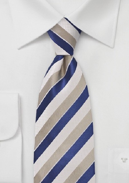Textured Striped Tie in Blues and Wheats