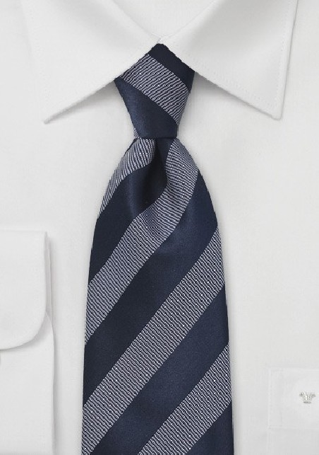 Sleek Striped Tie in Midnight Blue and White