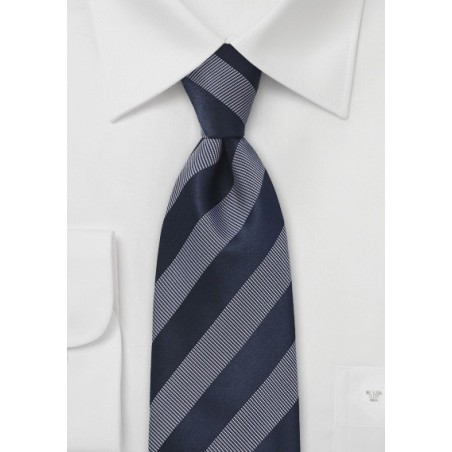 Sleek Striped Tie in Midnight Blue and White