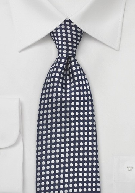 Hand Embroidered Polka Dot Tie in Navy