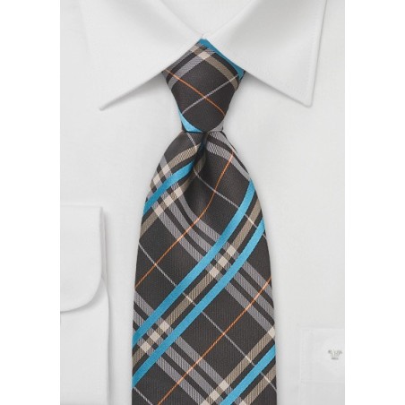 Modern Plaid Tie in Mahogany and Blue
