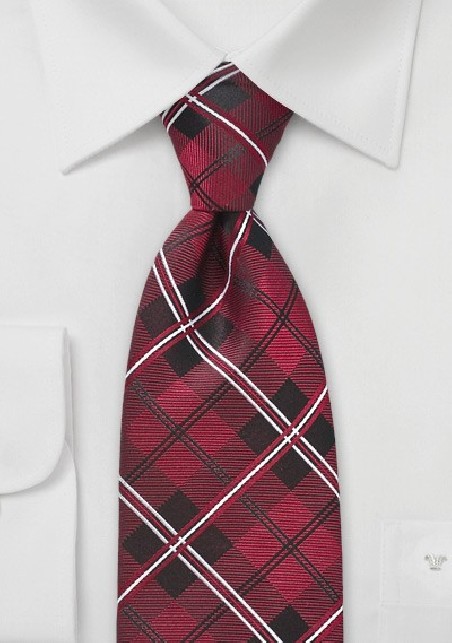 Scarlet Red Plaid Tie