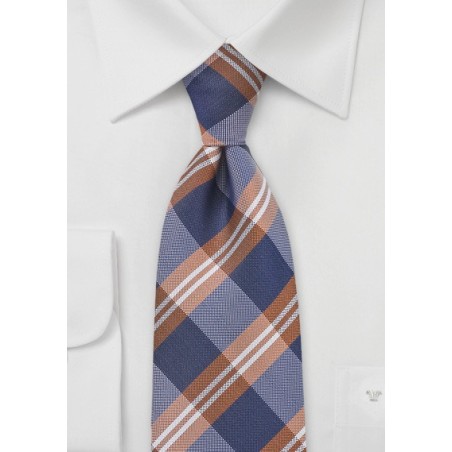 Modern Plaid Tie in Blue and Copper