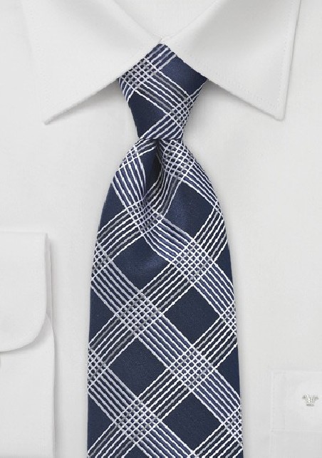 Savvy Navy Blue and Silver Patterned Tie