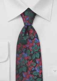 Embroidered Floral Tie in Red and Green