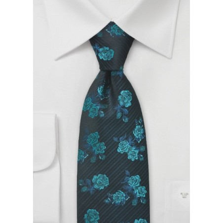 Retro Floral Tie in Teals