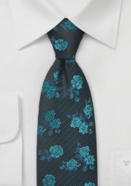 Retro Floral Tie in Teals