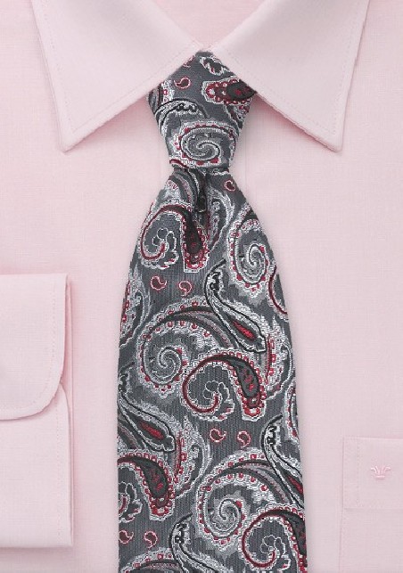 Paisley Tie in Charcoals and Reds