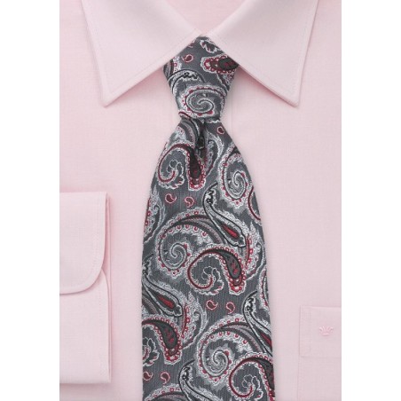 Paisley Tie in Charcoals and Reds