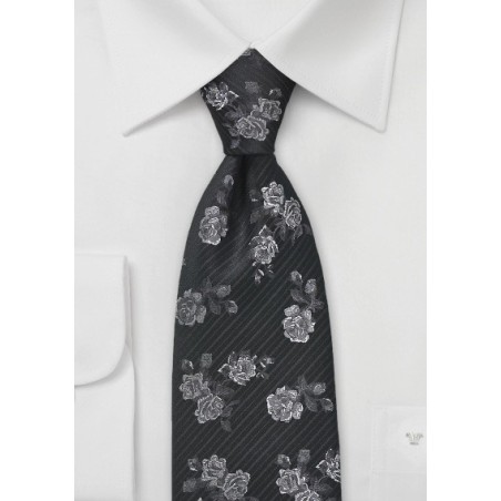 Retro Floral Tie in Black and Charcoal