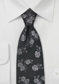Retro Floral Tie in Black and Charcoal