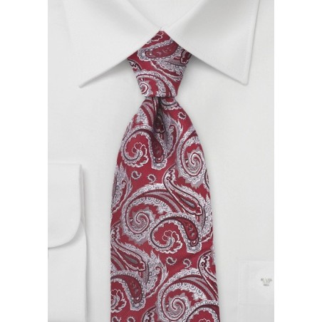 Bold Red and Silver Paisley Tie