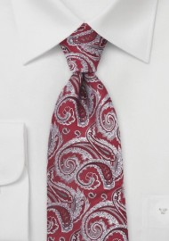 Bold Red and Silver Paisley Tie