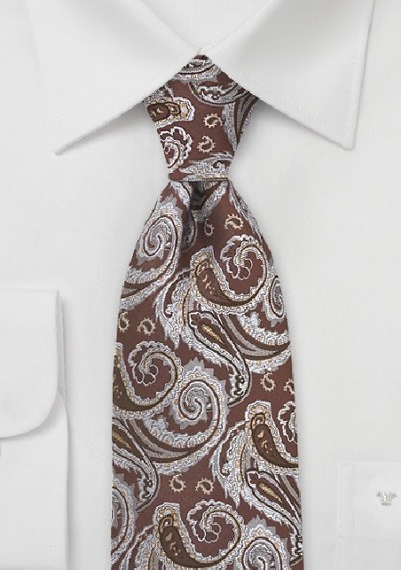 Chocolate Brown Paisley Silk Tie