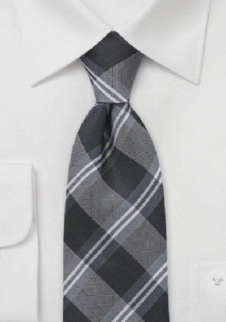 Plaid Tie in Tonal Greys